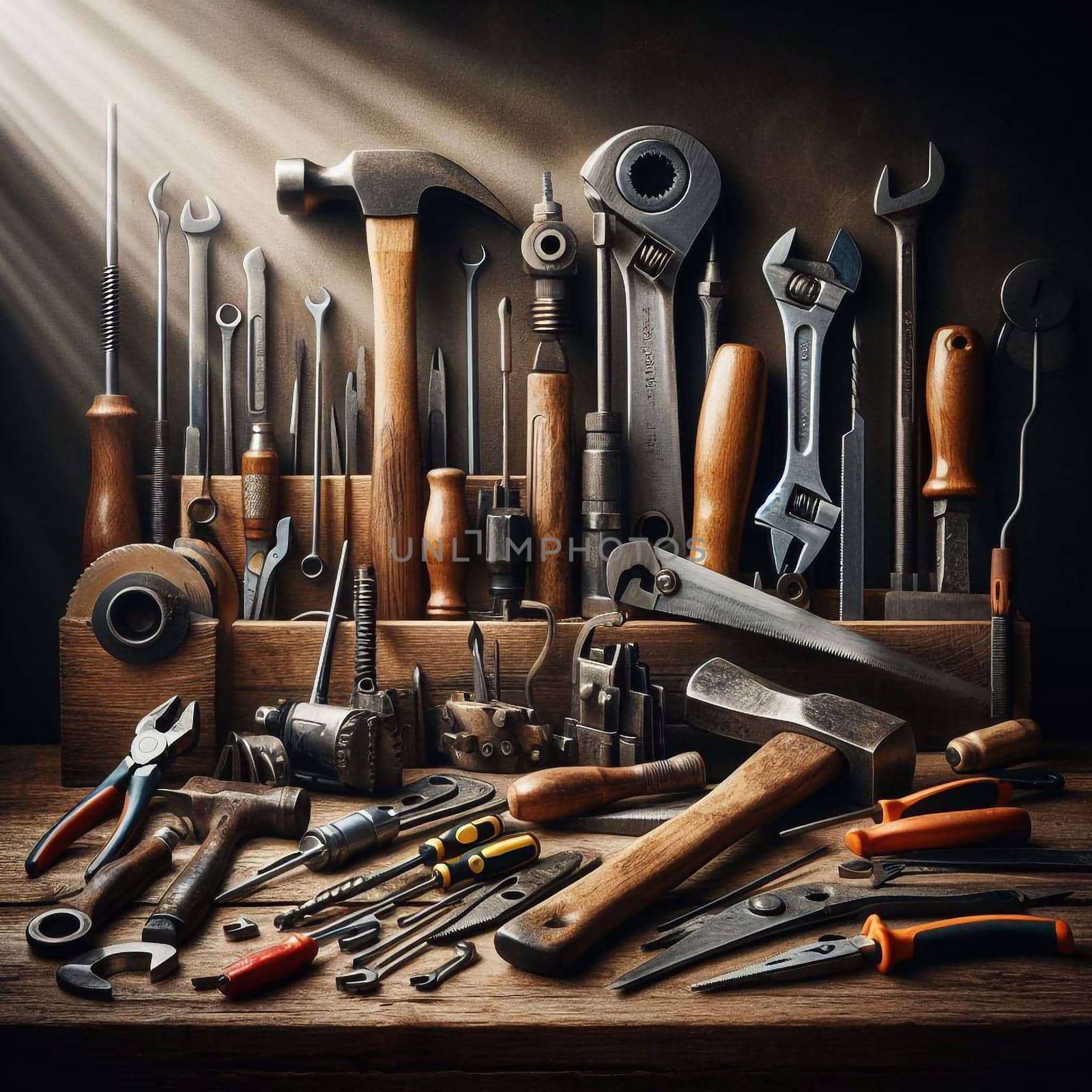 Worker's tools are stored in a the workshop