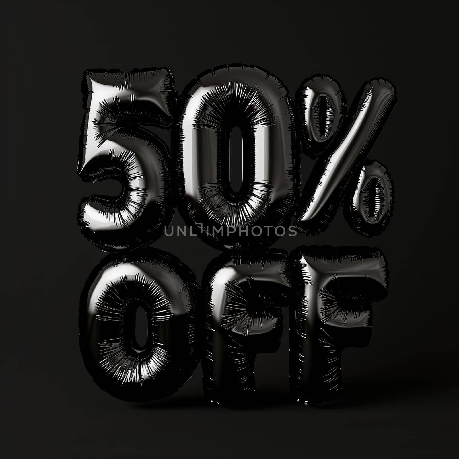 Black Friday Sale Concept with Shiny Black Balloons Forming 50 percent OFF on Dark Background by Dvorak