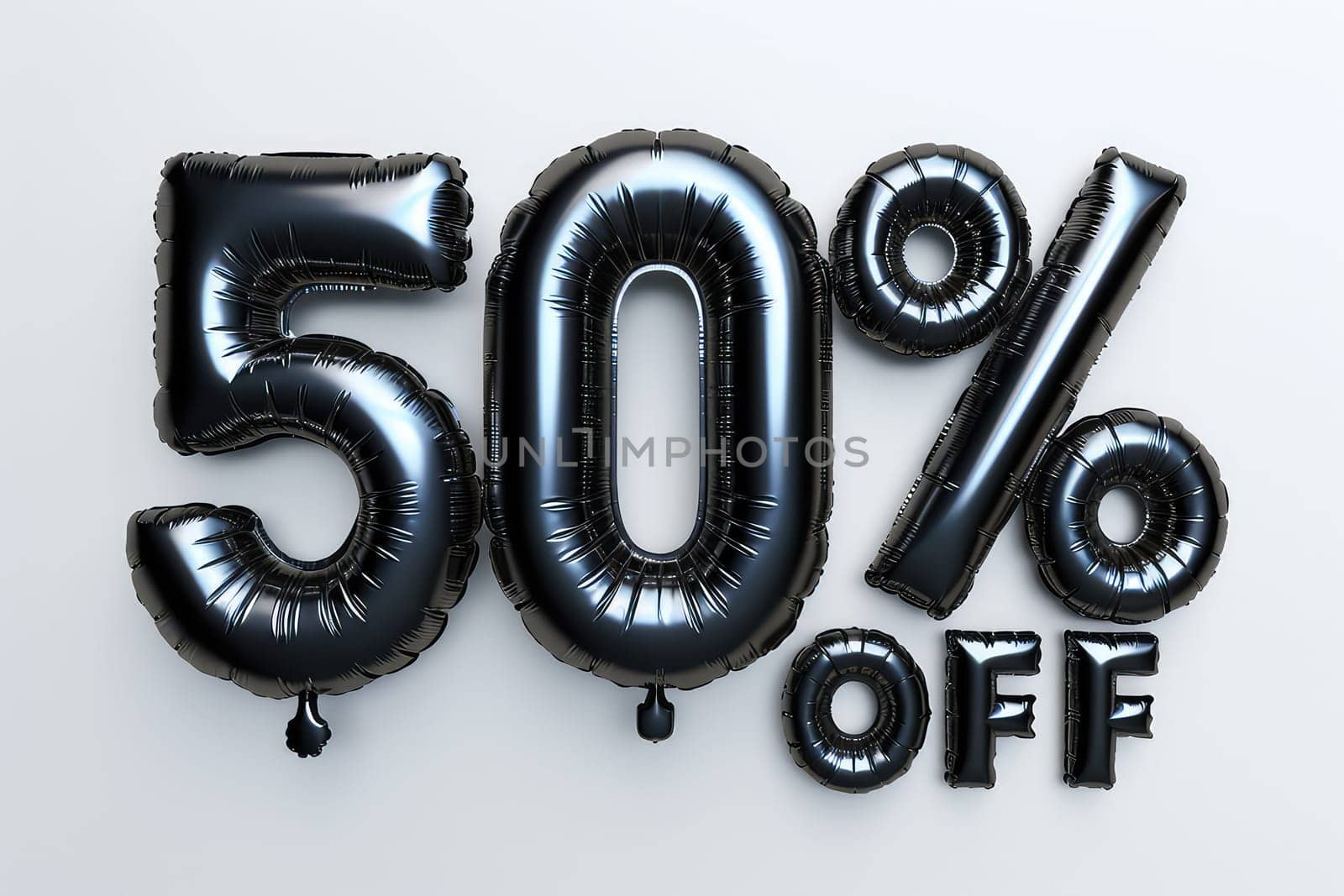 Black Friday Sale Concept with Shiny Black Balloons Forming 50 percent OFF on white Background by Dvorak
