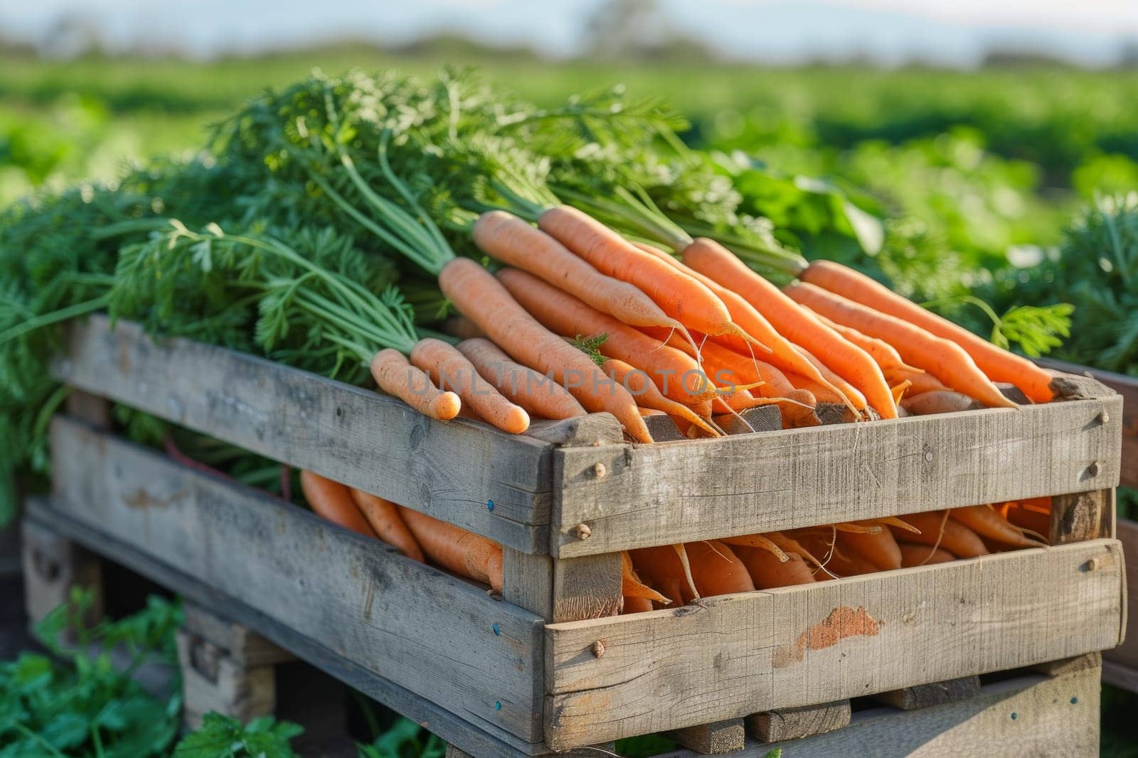 Bunch of freshly picked carrots in a farm.