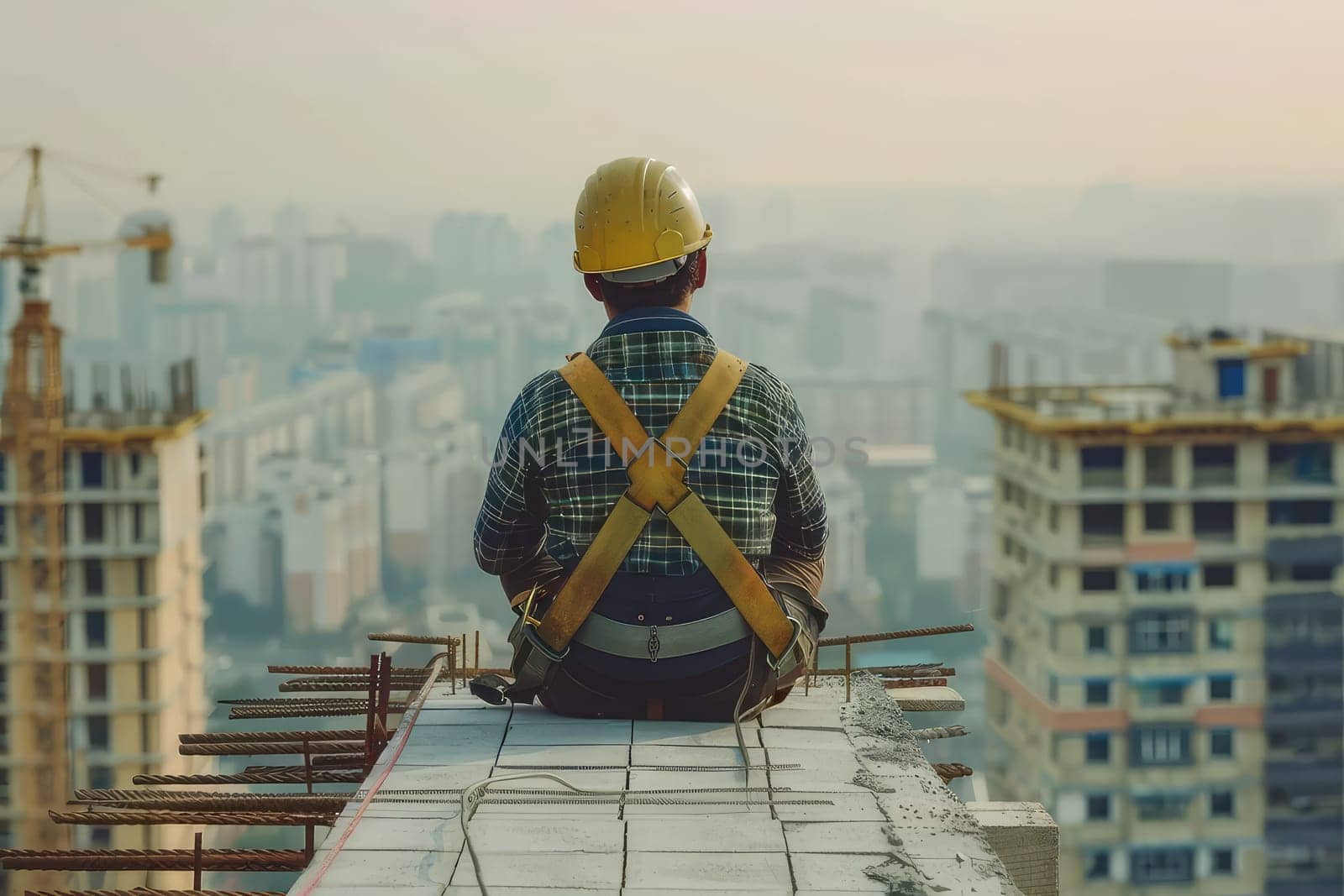 Construction Worker in Safety Gear Installing Roof Tiles with Precision and Care. by Dvorak