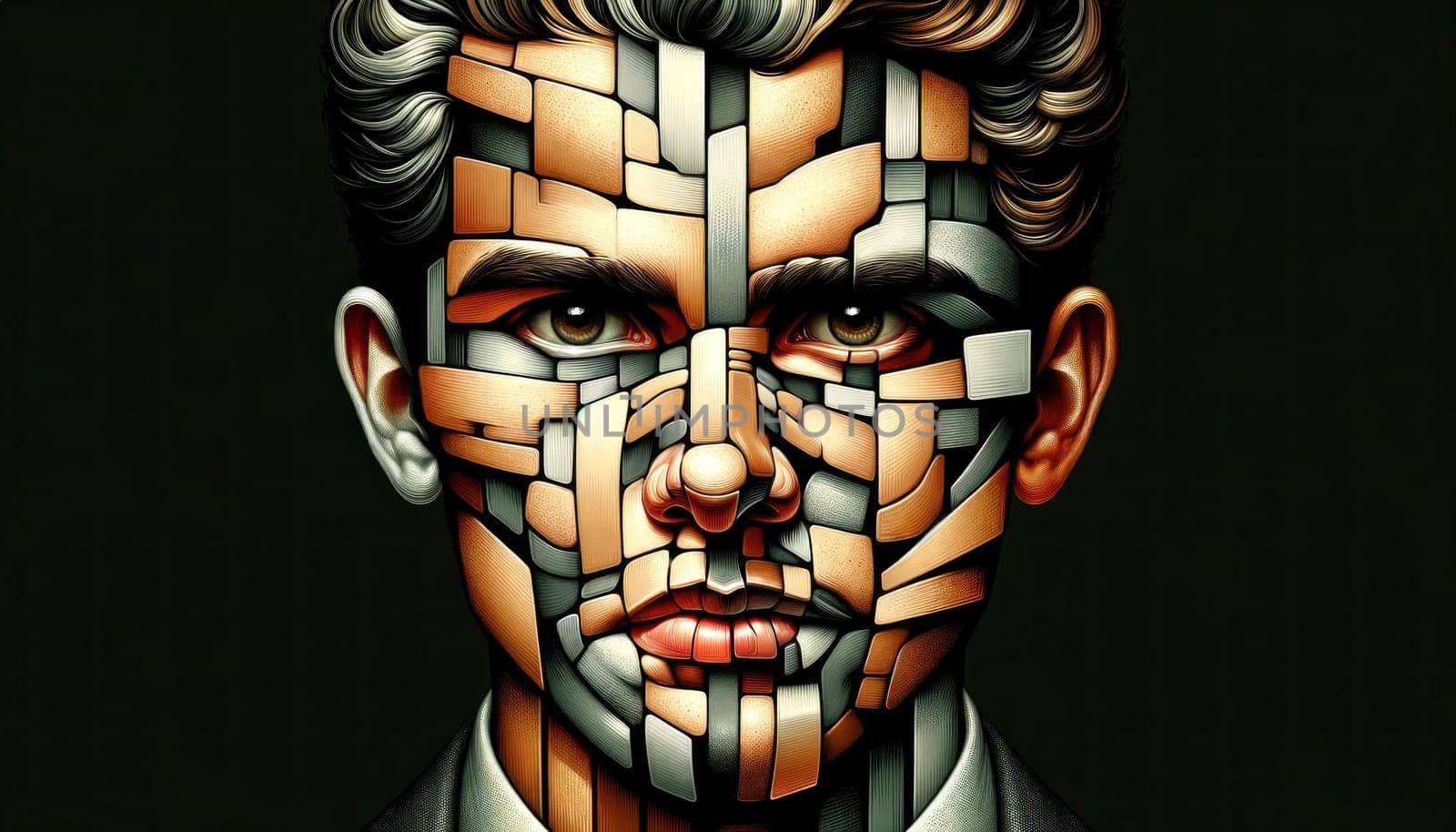 Abstract cubist art style illustration of a human portrait, presenting a modern twist on classic portraiture.