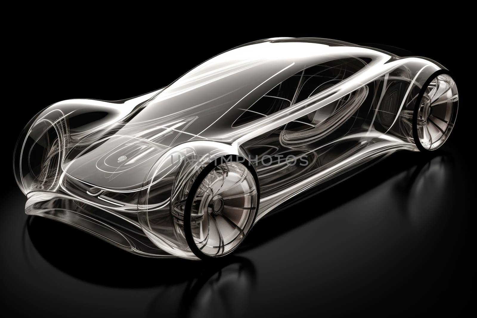 Transparent car design concept on a black background. Automotive design and engineering concept for design and presentation. Studio shot