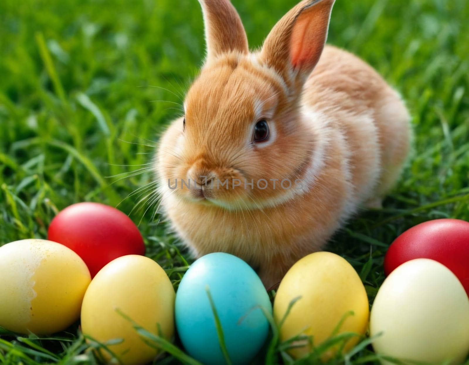 Image of a little rabbit. Illustration of the Christian holiday of Holy Easter. AI generation