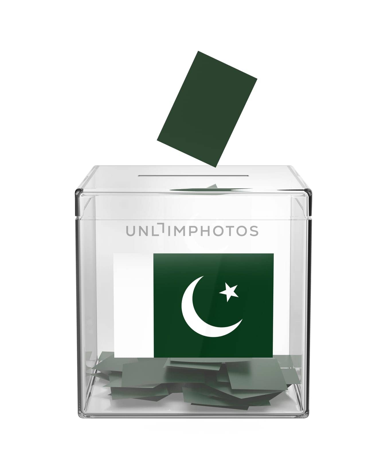 Concept image for election in Pakistan, ballot box with voting paper