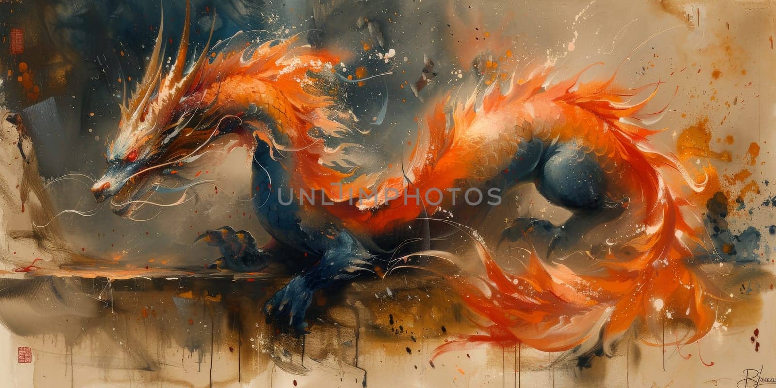 Chinese New Year dragon watercolor background. by Benzoix