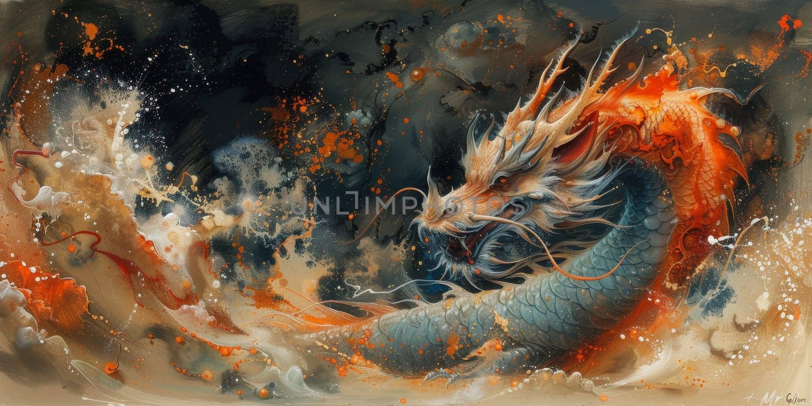 Chinese New Year dragon watercolor background. by Benzoix