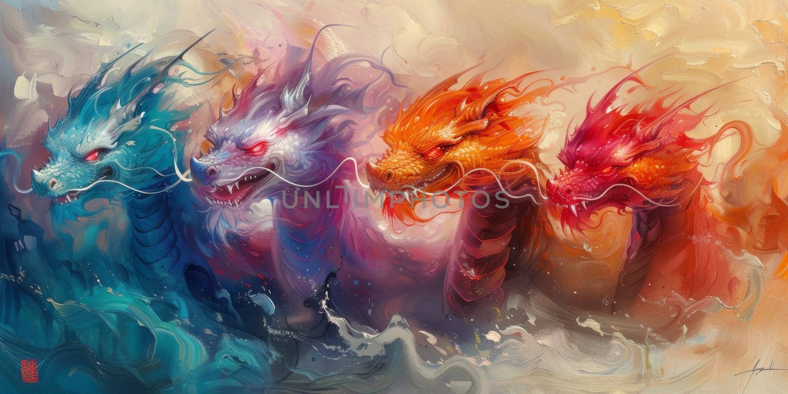 Chinese New Year dragon watercolor background. by Benzoix