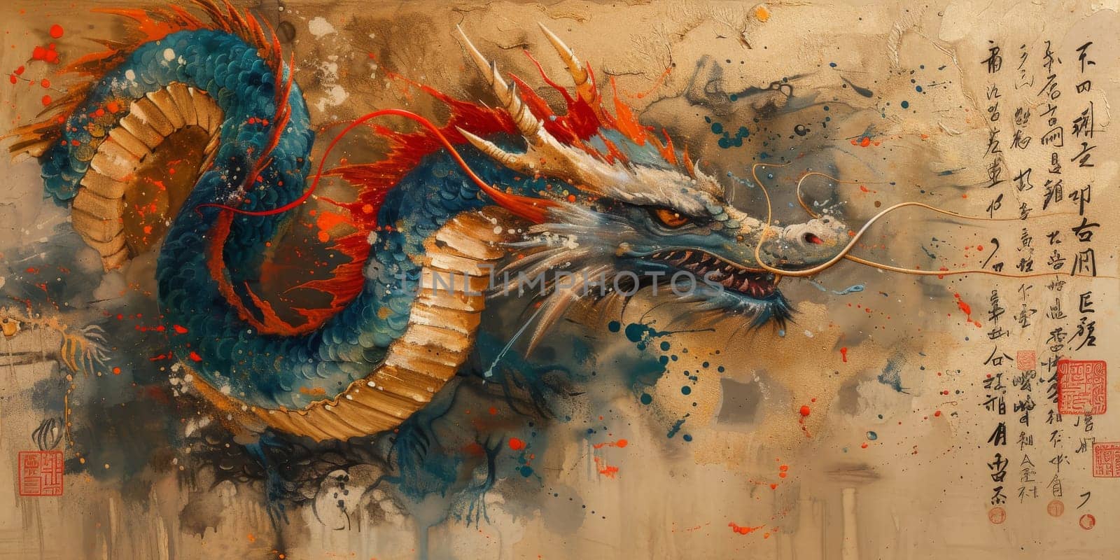 Chinese New Year dragon watercolor background. by Benzoix