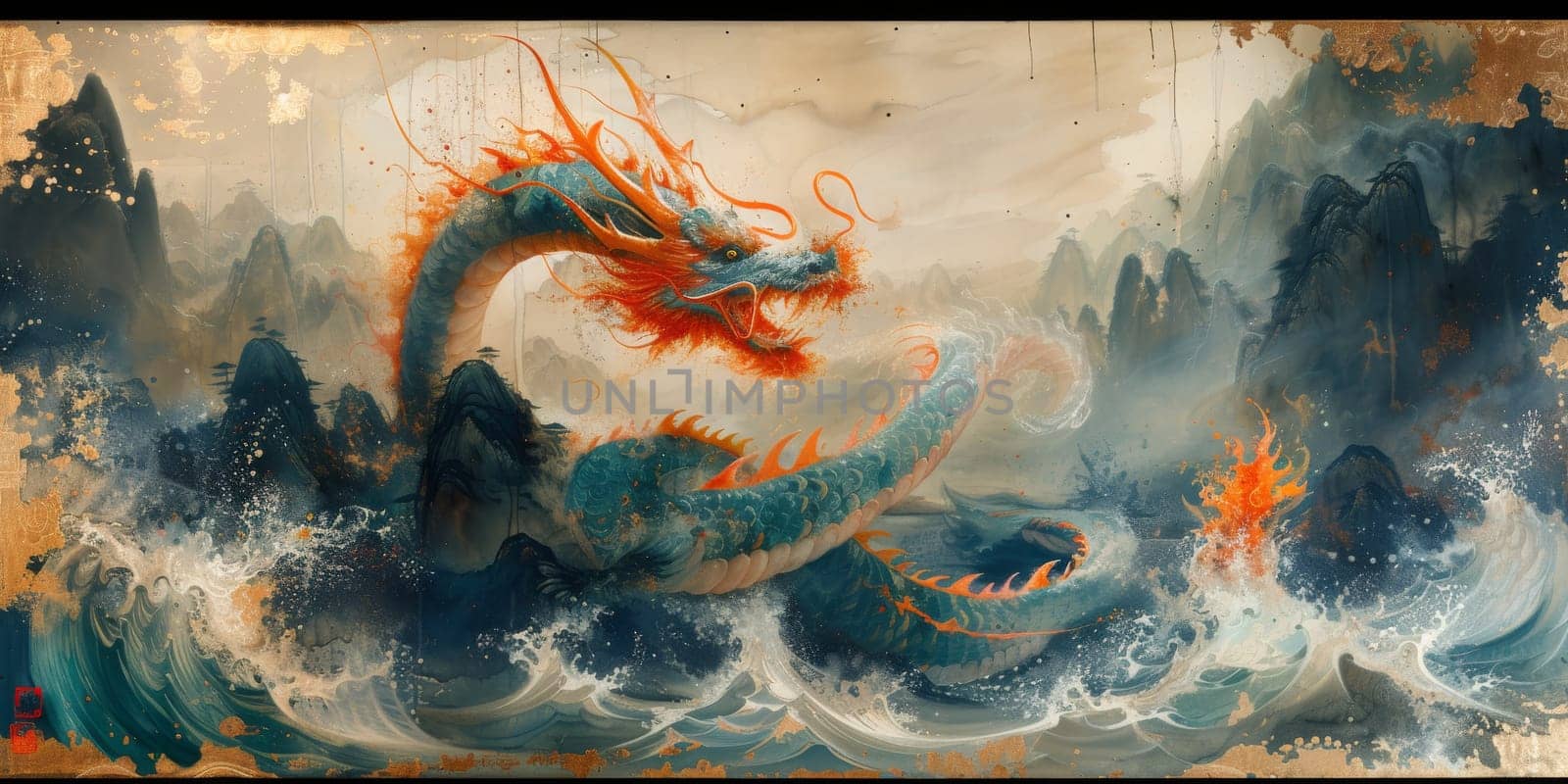 Chinese New Year dragon watercolor background