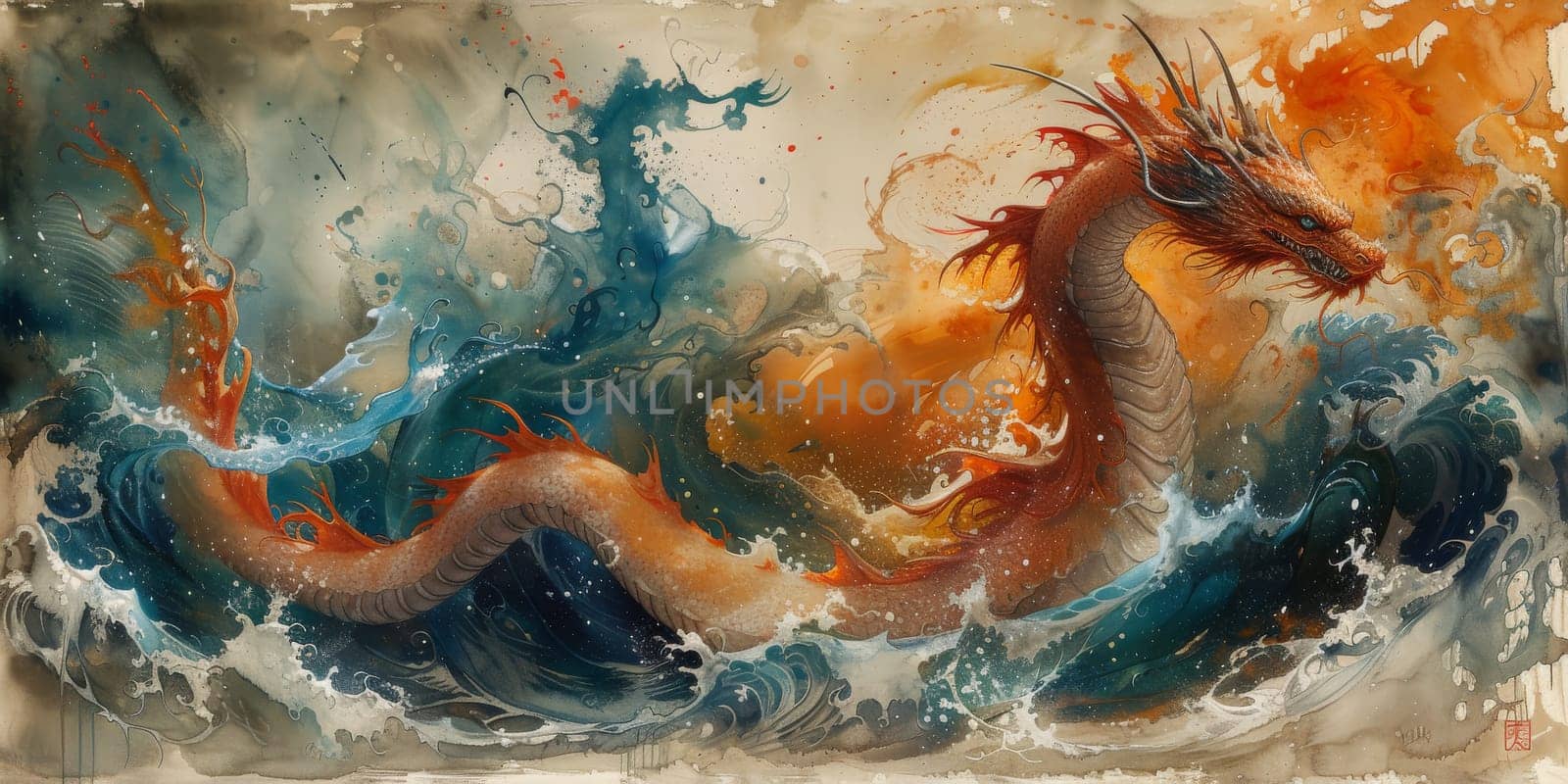 Chinese New Year dragon watercolor background. by Benzoix