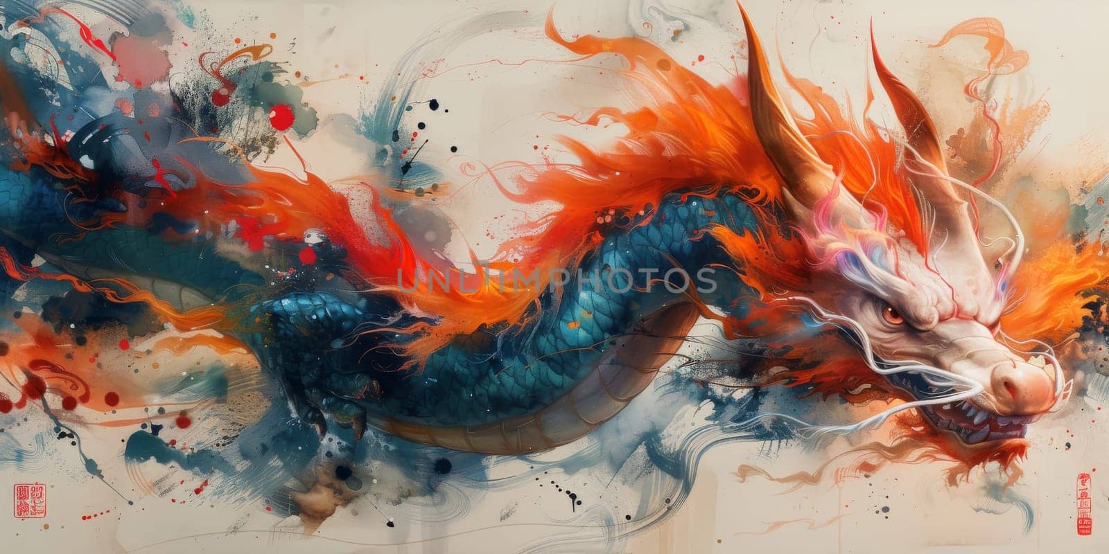 Chinese New Year dragon watercolor background. by Benzoix