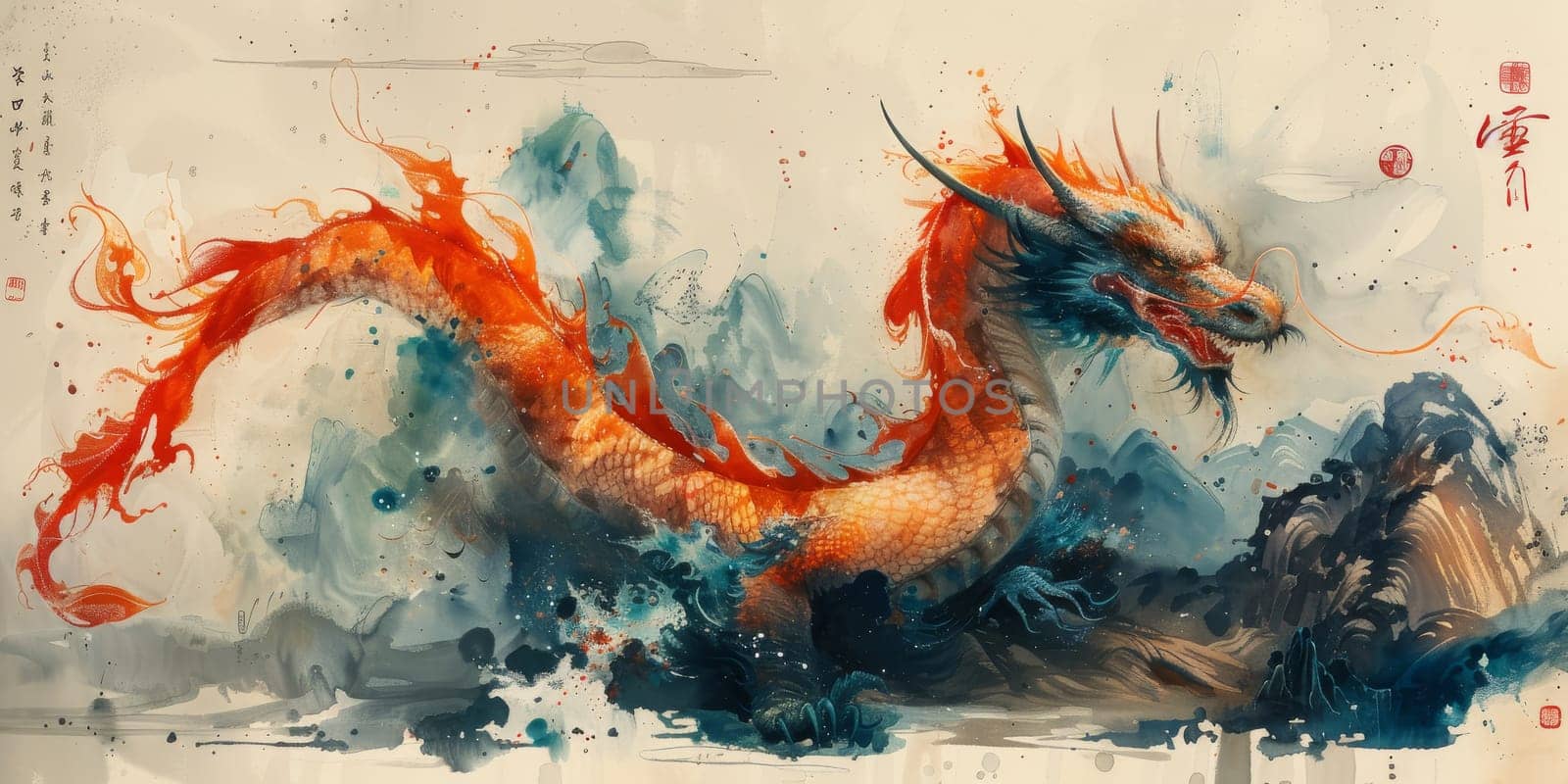 Chinese New Year dragon watercolor background. by Benzoix