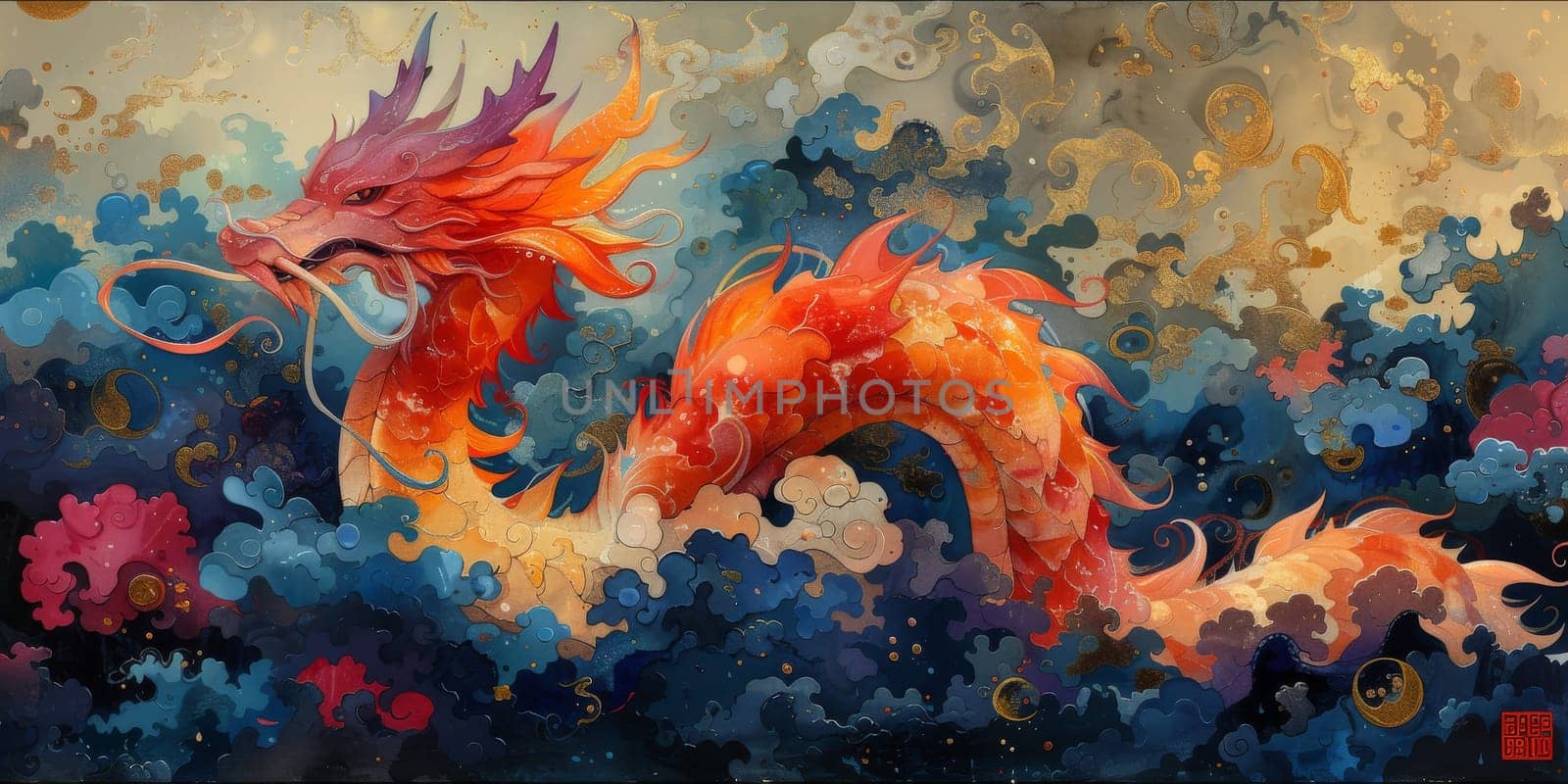 Chinese New Year dragon watercolor background. by Benzoix