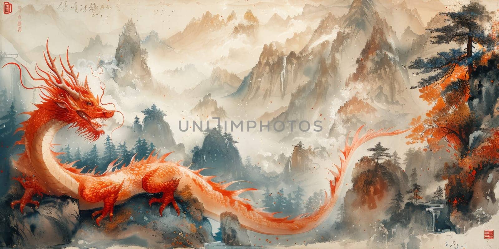 Chinese New Year dragon watercolor background