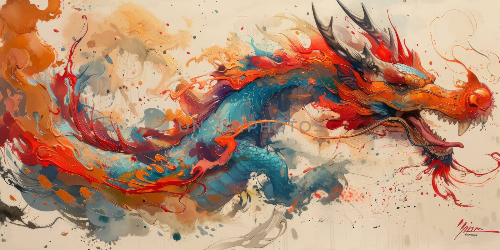 Chinese New Year dragon watercolor background