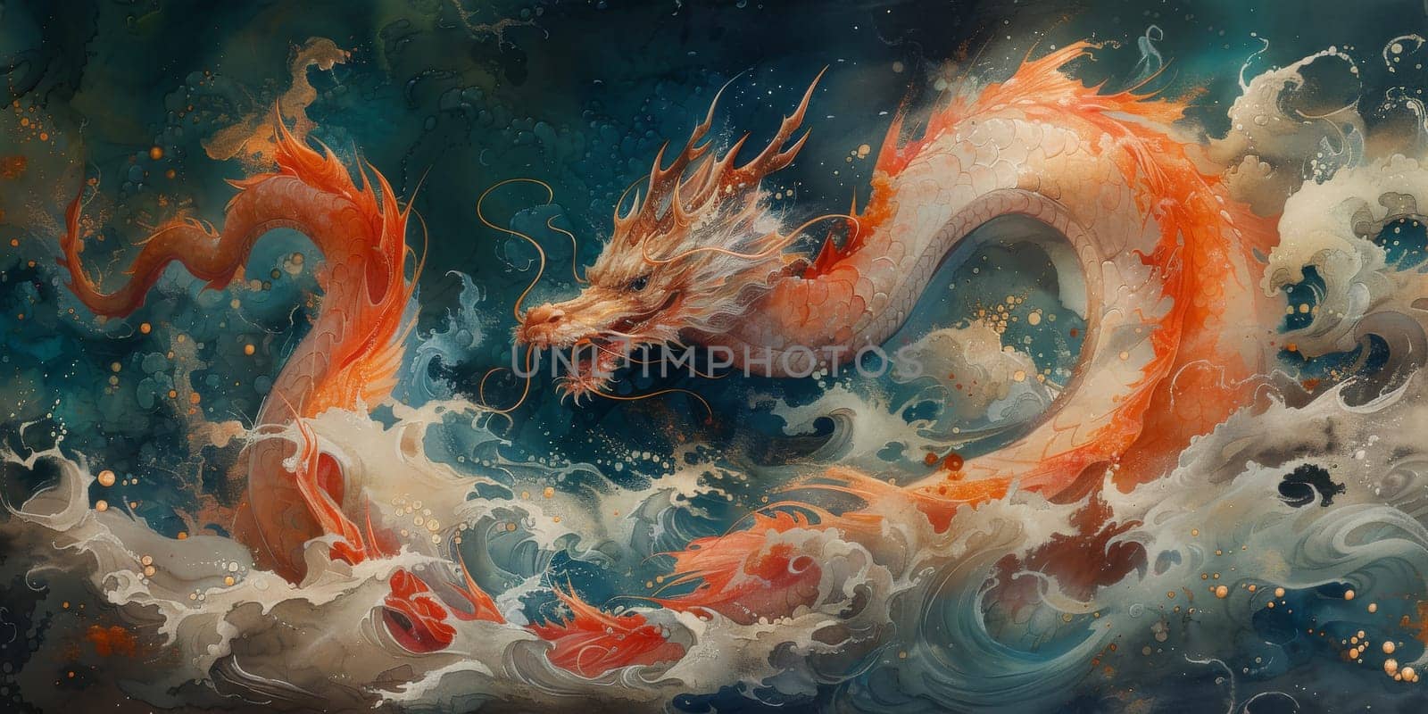 Chinese New Year dragon watercolor background