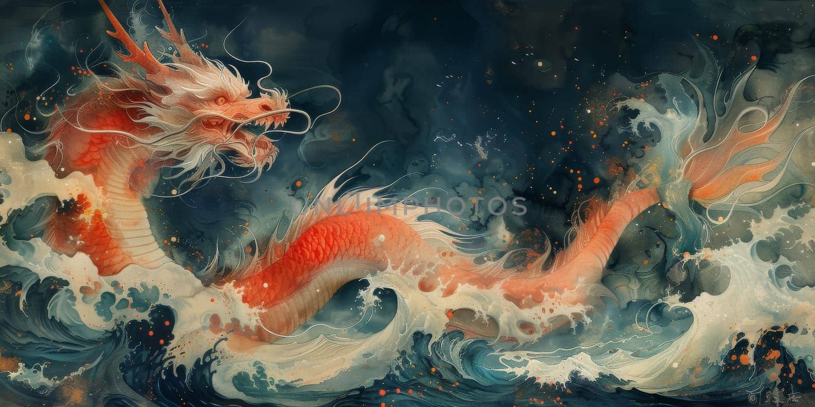 Chinese New Year dragon watercolor background