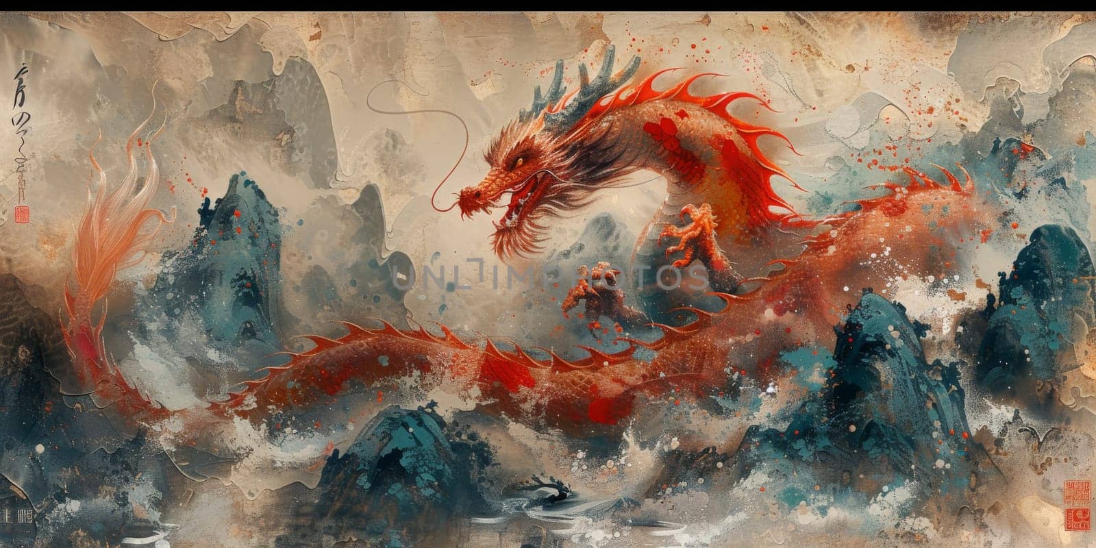 Chinese New Year dragon watercolor background