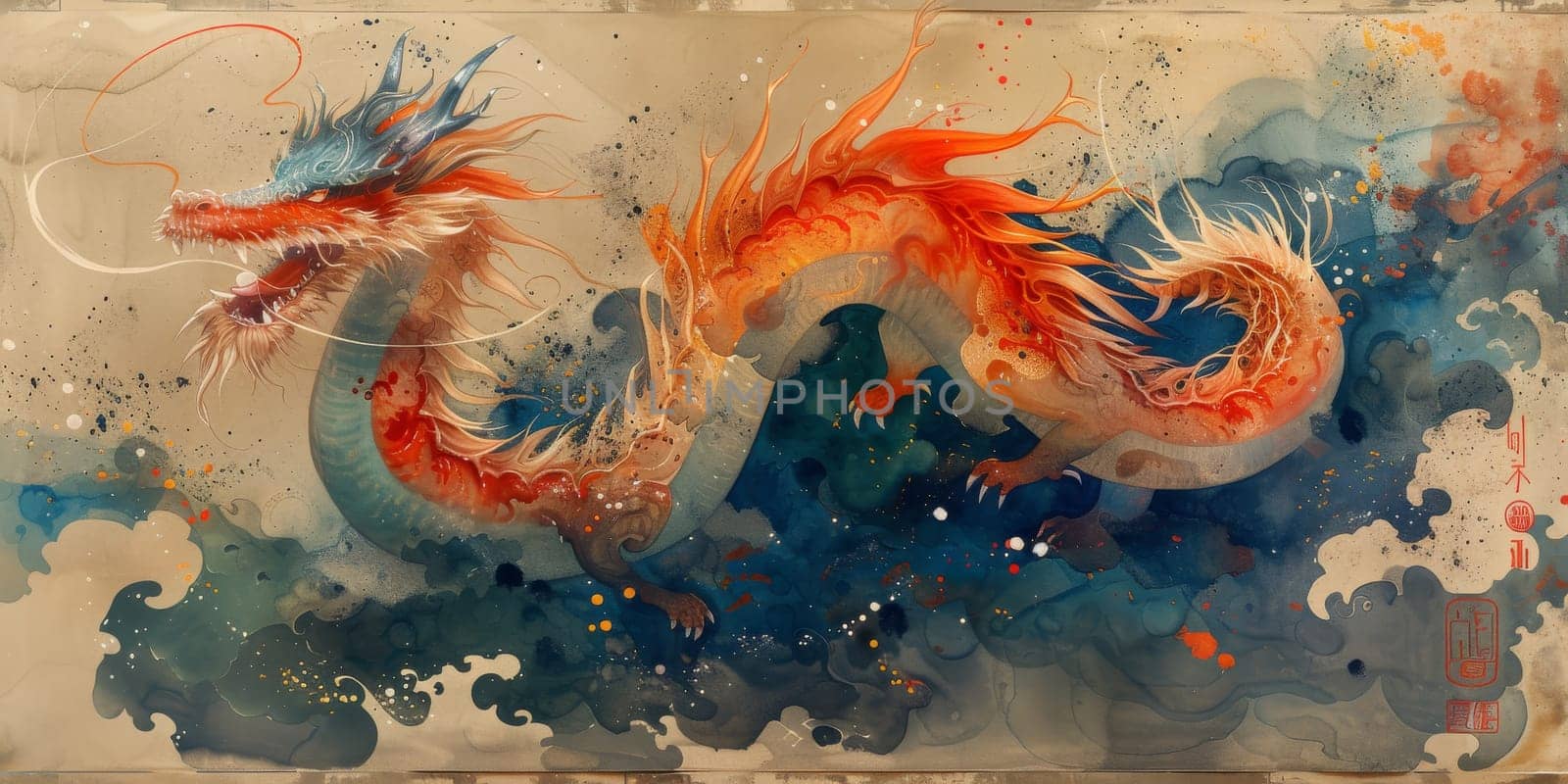 Chinese New Year dragon watercolor background