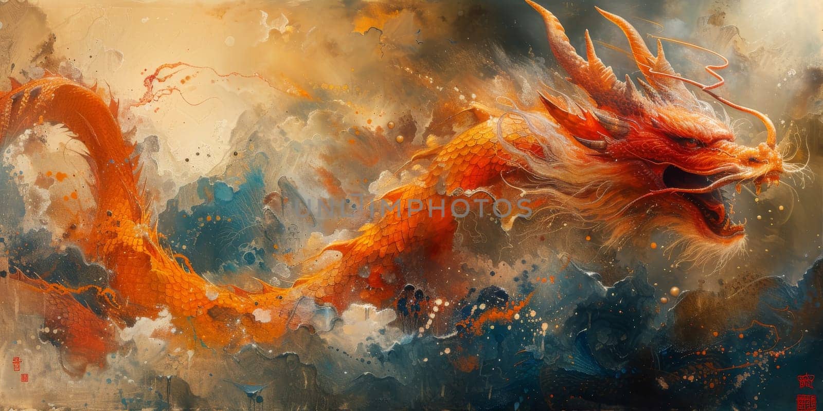 Chinese New Year dragon watercolor background