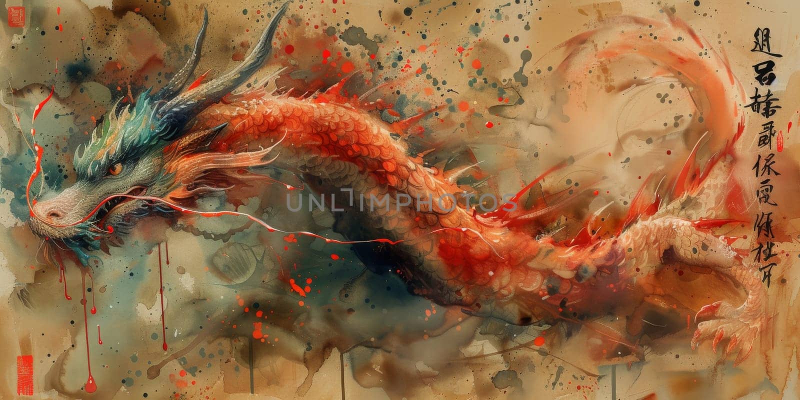 Chinese New Year dragon watercolor background