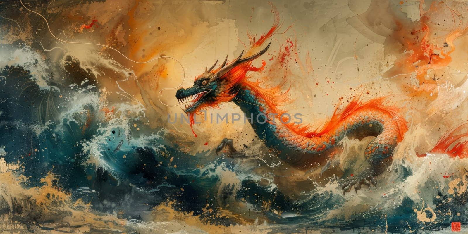 Chinese New Year dragon watercolor background. by Benzoix