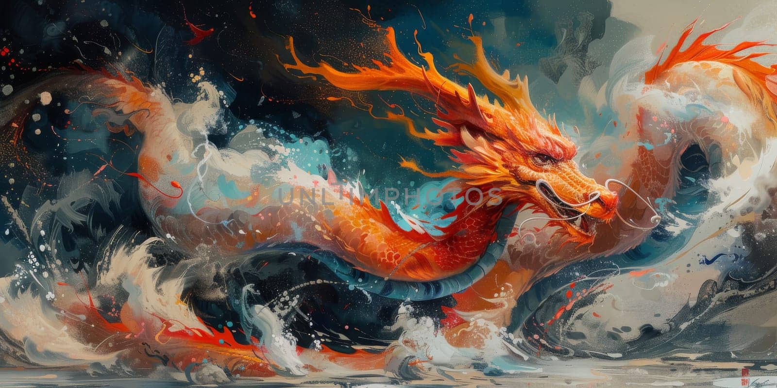 Chinese New Year dragon watercolor background. by Benzoix