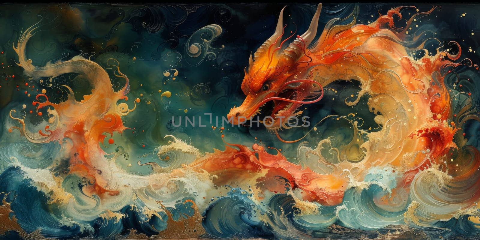 Chinese New Year dragon watercolor background. by Benzoix