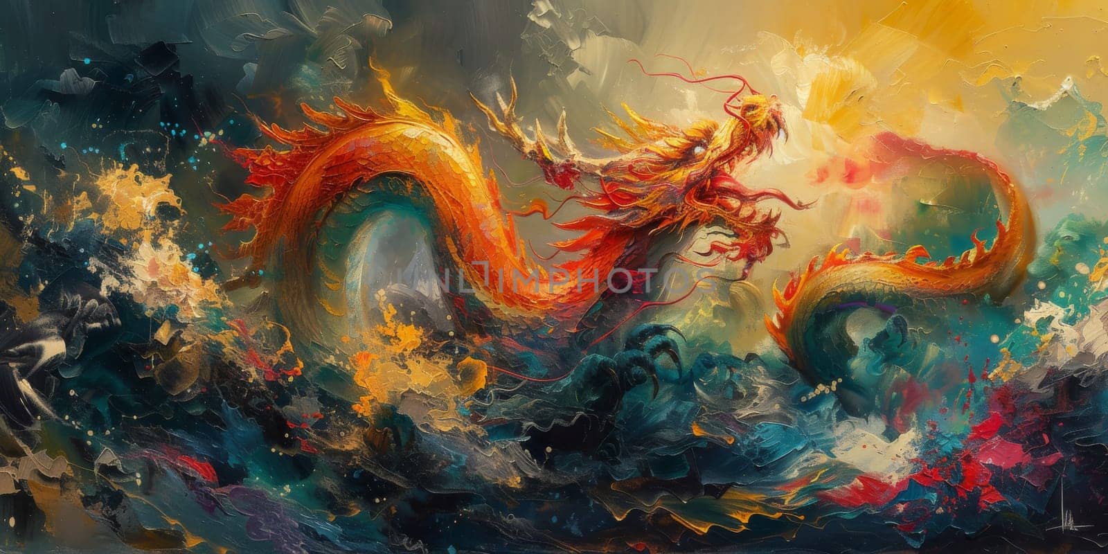 Chinese New Year dragon watercolor background