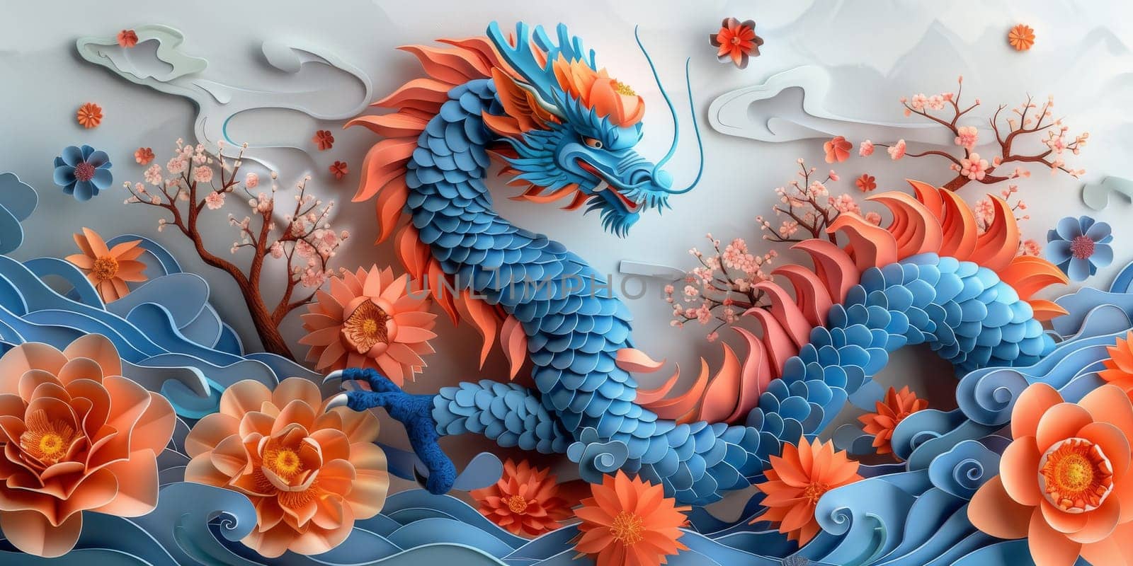 Chinese New Year dragon watercolor background