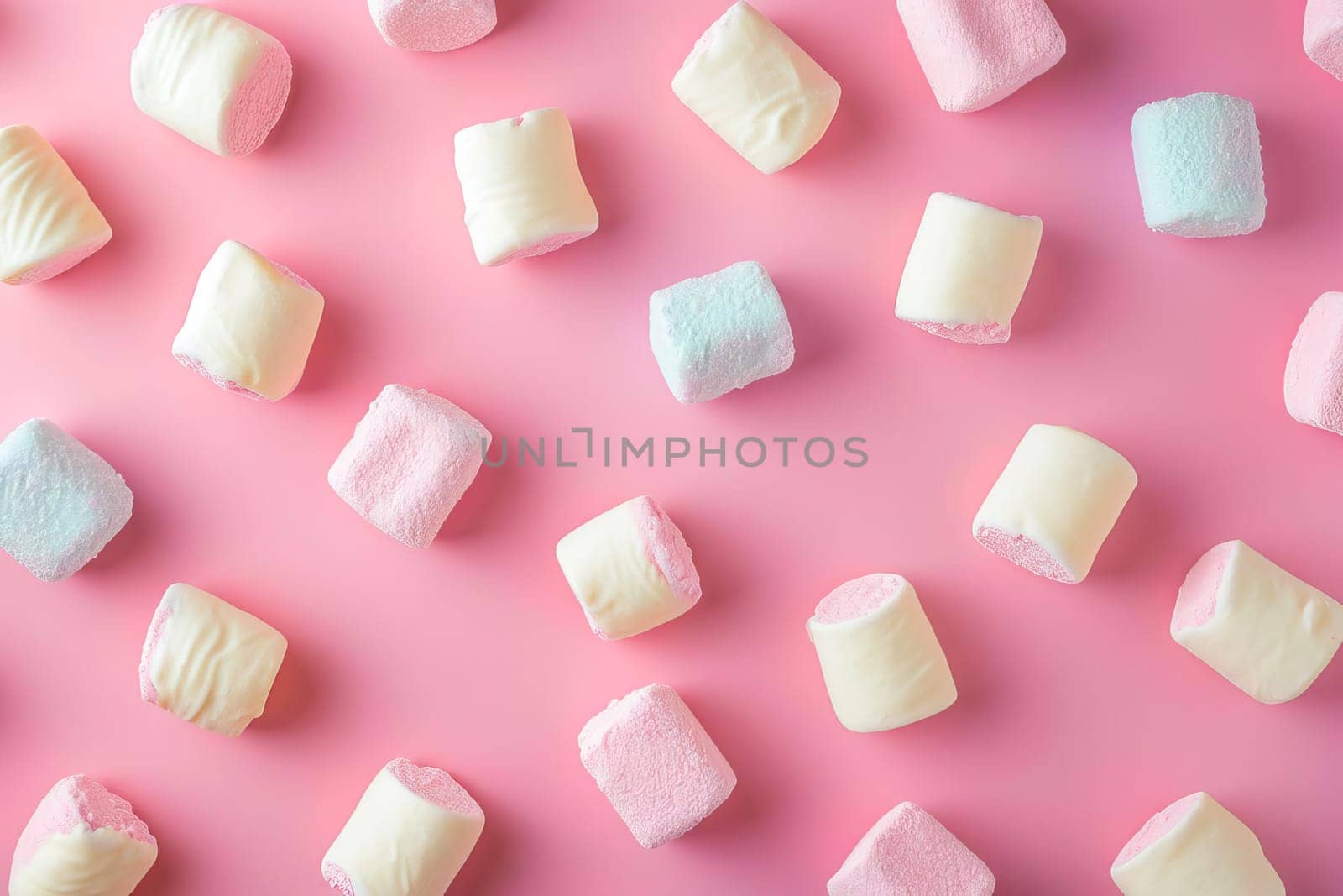 Scattered Marshmallows on Pink Background by vladimka