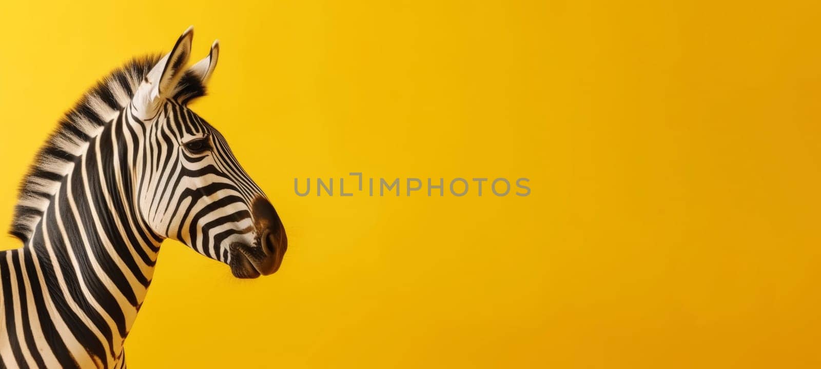 Zebra head profile on yellow background. Wildlife and nature concept. Design for print, banner, poster