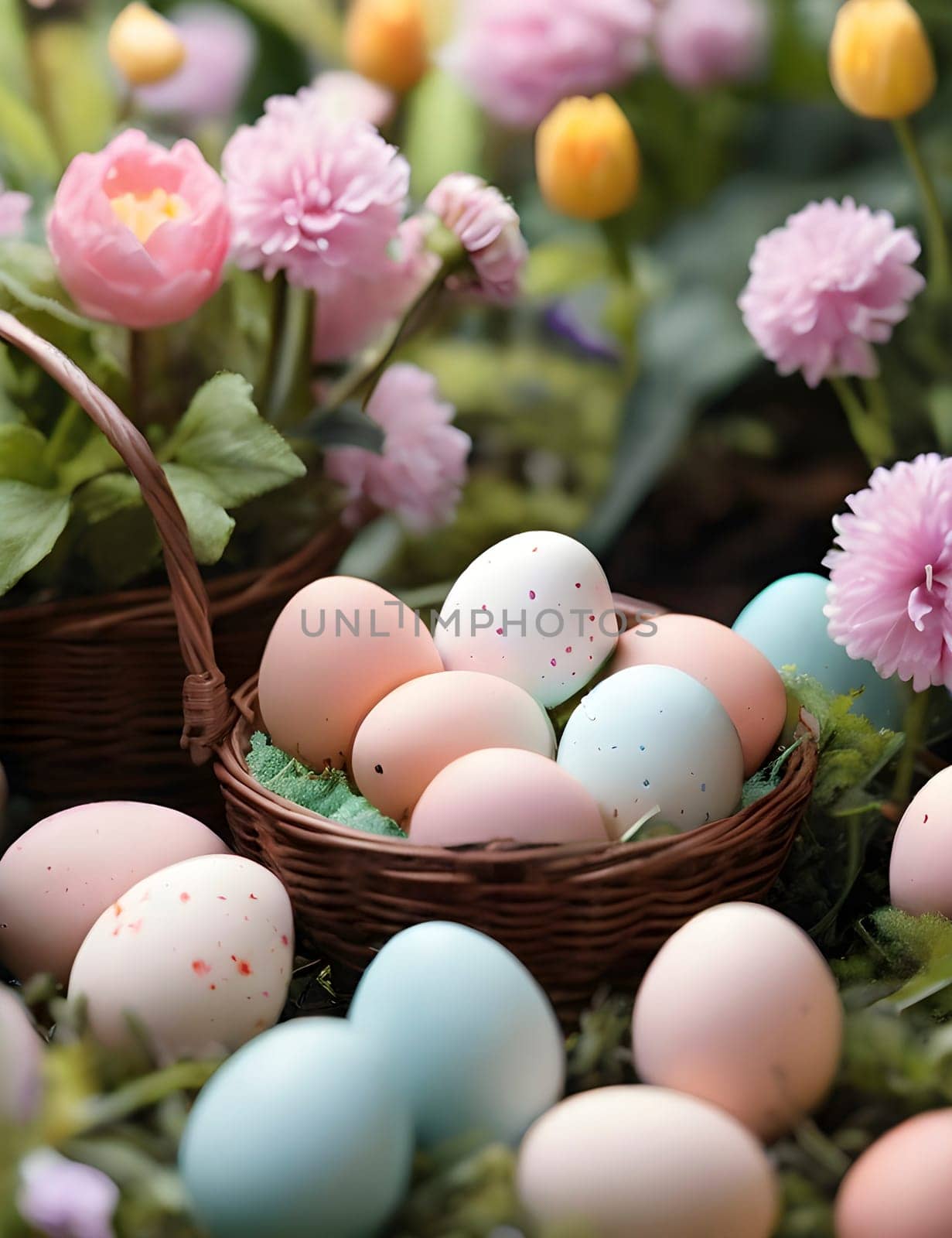 A Pastel Easter Egg Hunt Amidst the Vibrant Garden Blooms