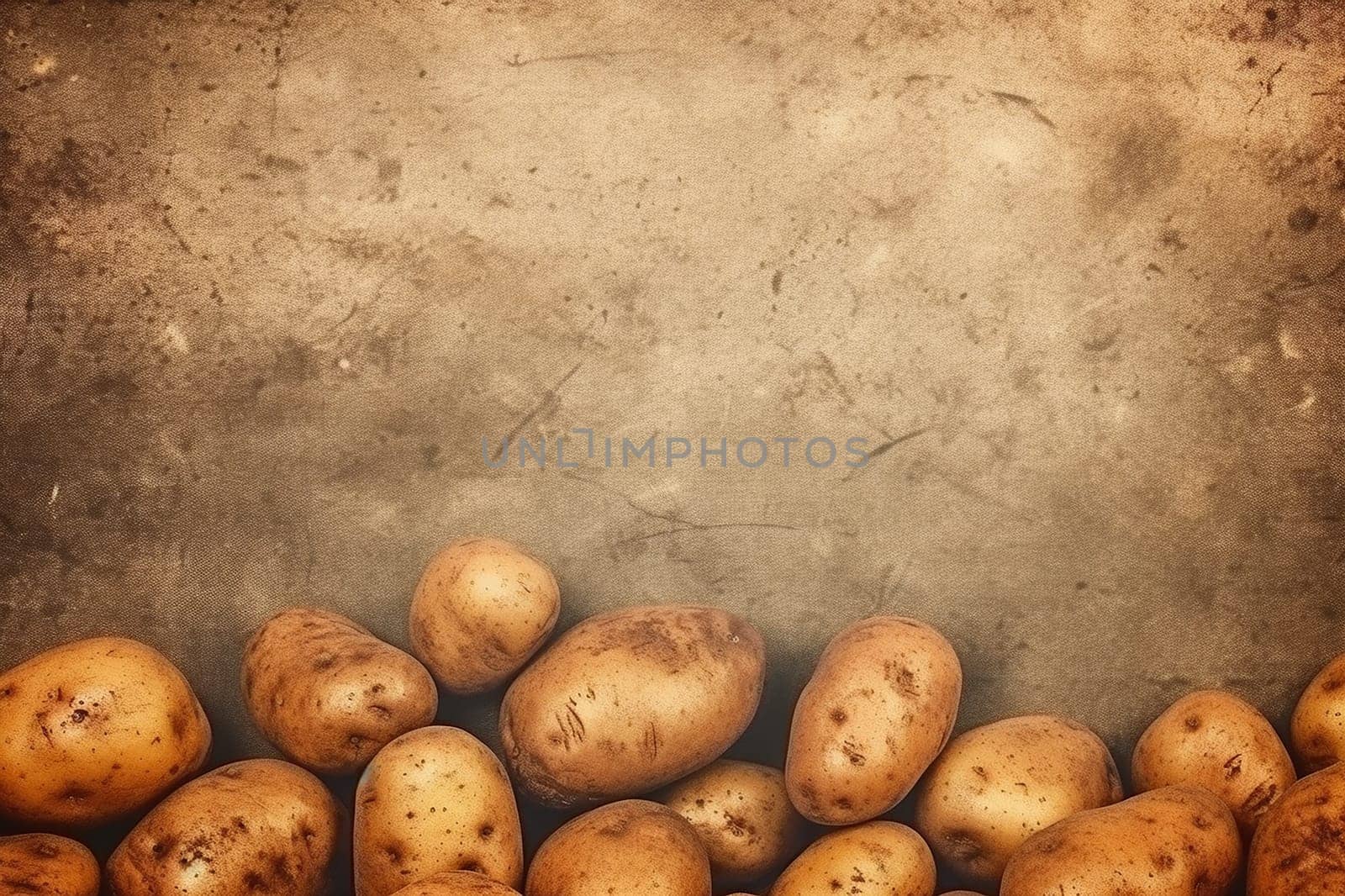 A bunch of fresh potatoes on a rustic brown background
