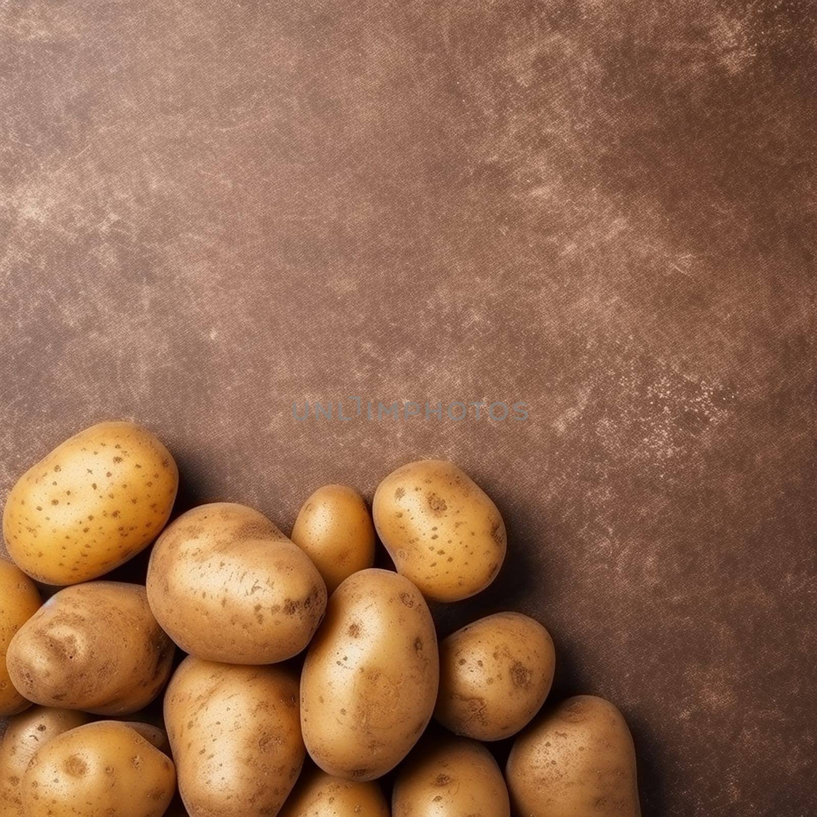 Golden potatoes on a brown background