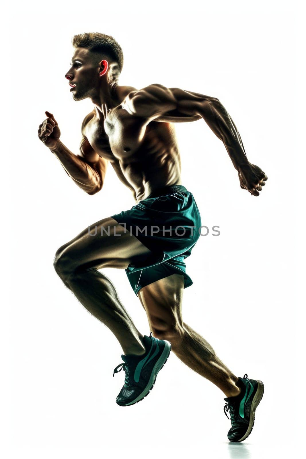 Athlete running isolated on white background.