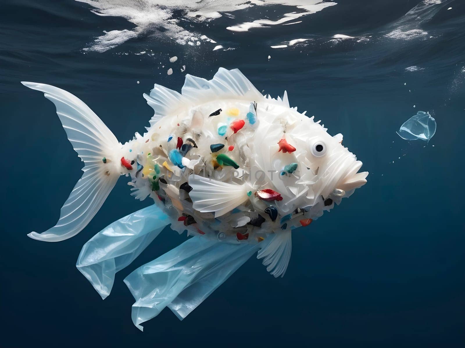 The Plight of a White Fish Enveloped in Ocean Pollution.