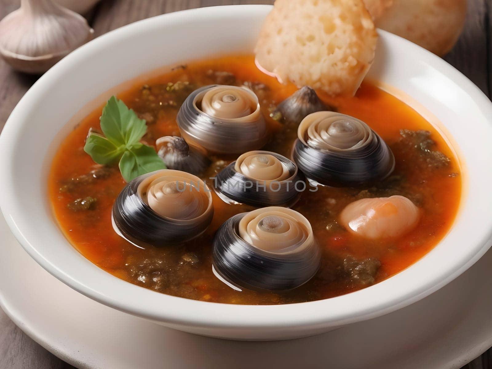 Snails from the Earth Cooked in a Buttery, Aromatic Sauce, Served in Unique Shells.