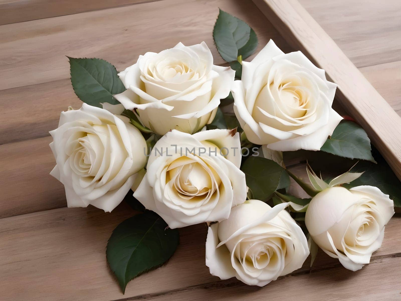 Wooden Serenity. Framed White Roses Creating a Timeless Display.