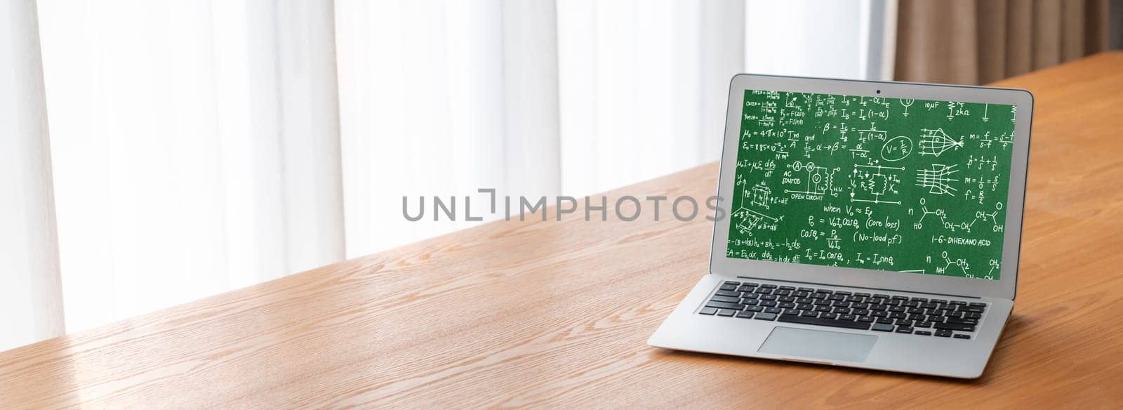 Mathematic equations and modish formula on computer screen showing concept of science and education