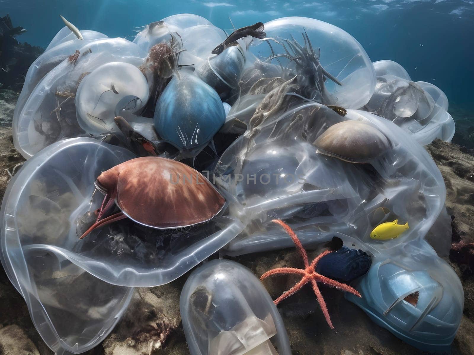 Aquatic Entanglement. The Harsh Reality of Marine Creatures Caught in Plastic.