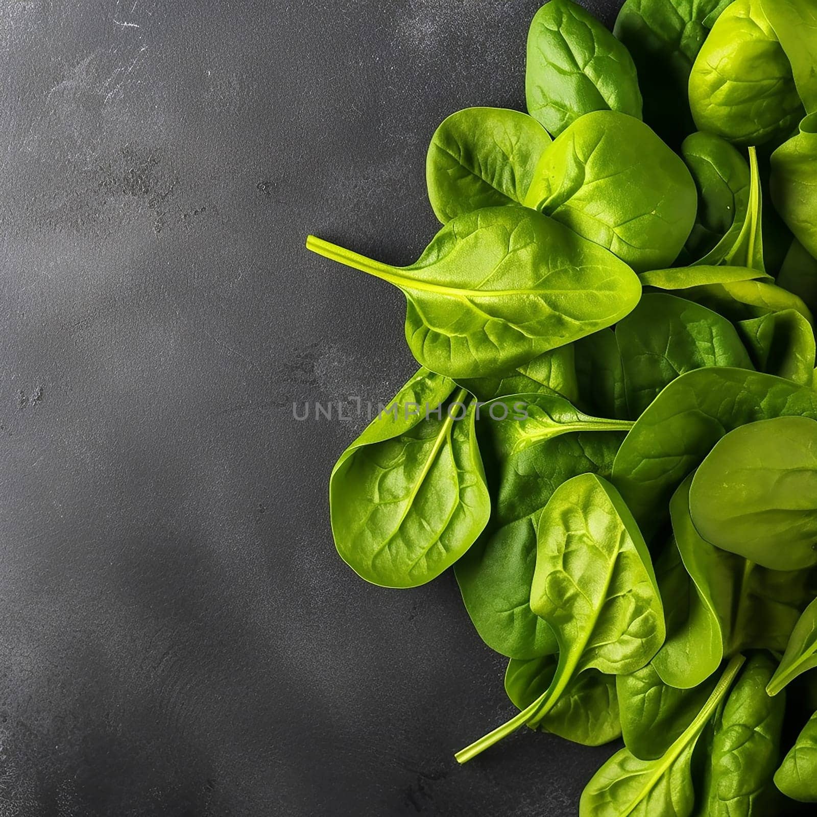 Fresh spinach leaves on a dark background