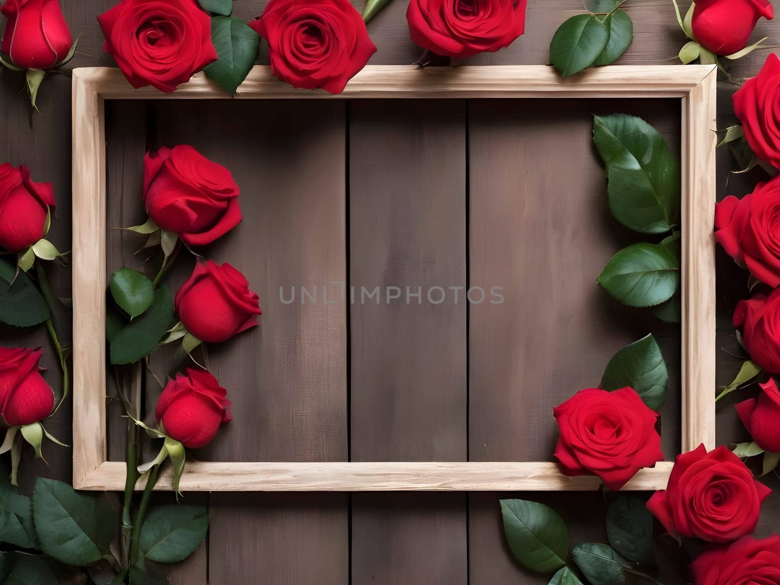 Woodland Love. Framed Red Roses in Natural Setting.