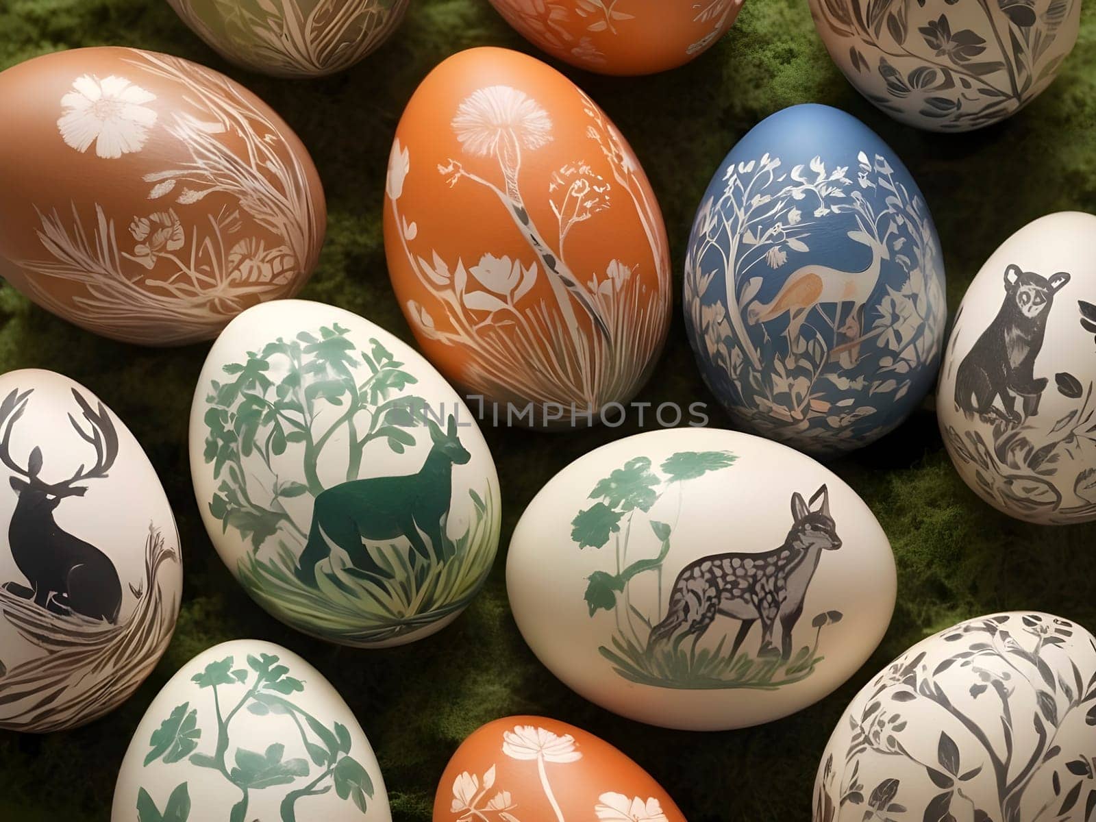 Sustainable Spring: Painted Eggs Embracing Trees, Flowers, and Nature.