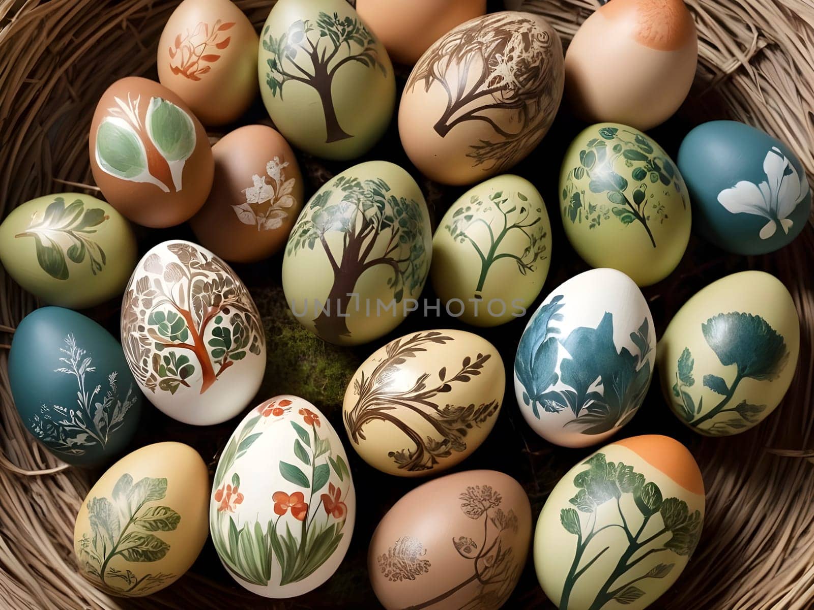 Eco-Inspired Easter: Eggs Adorned with Motifs of Sustainability and Renewal.