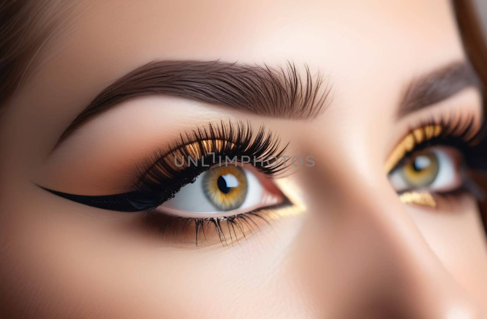 Creative makeup with extended eyelashes and eyeliner arrows. The concept of stylish makeup, close-up by claire_lucia