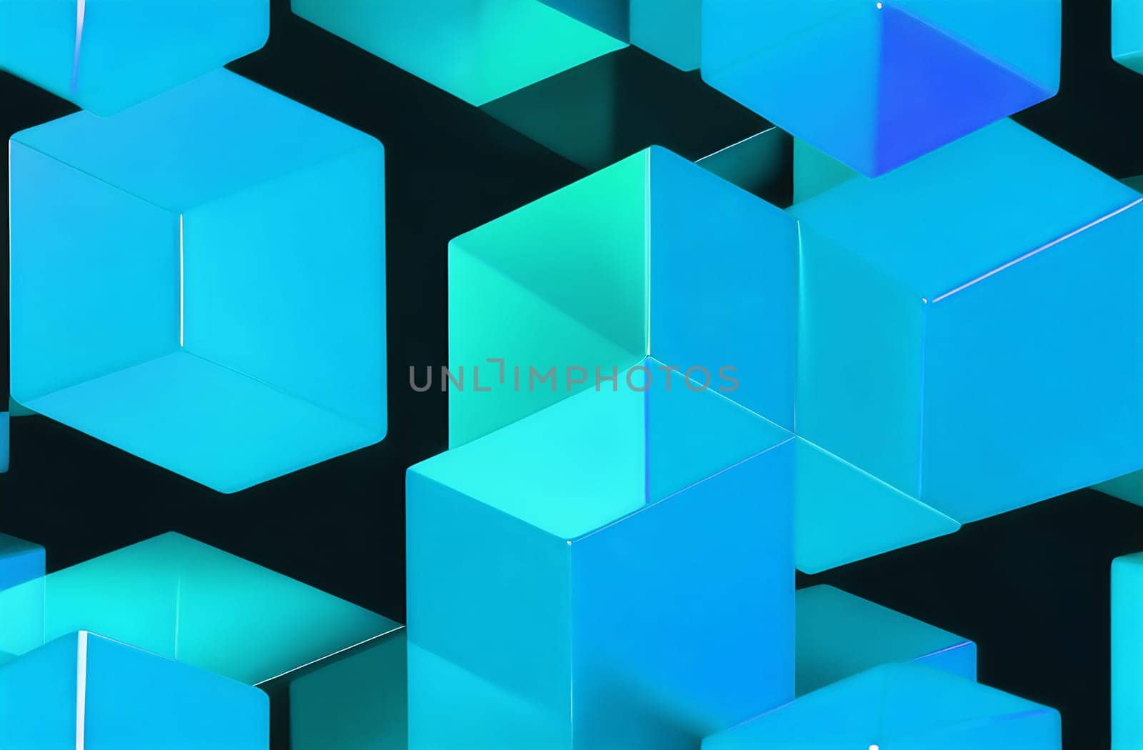 Blue abstract geometric background with three-dimensional shapes.