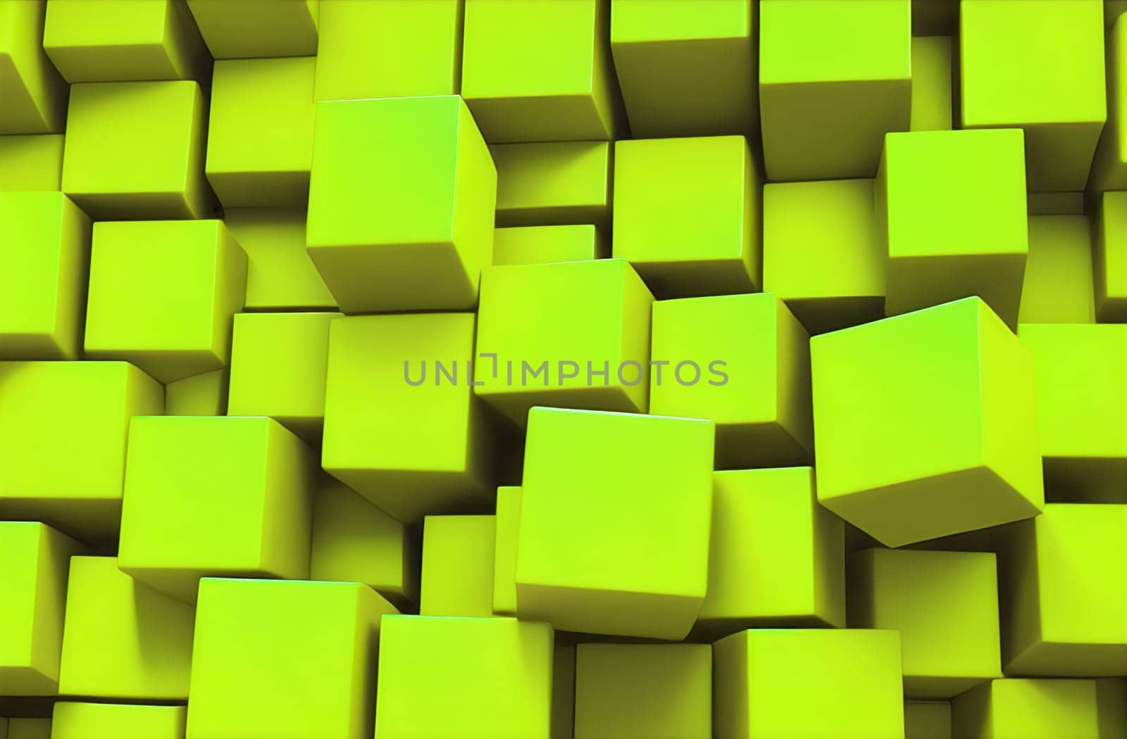 Yellow-green abstract geometric background with three-dimensional solid rectangular cubic shapes by claire_lucia