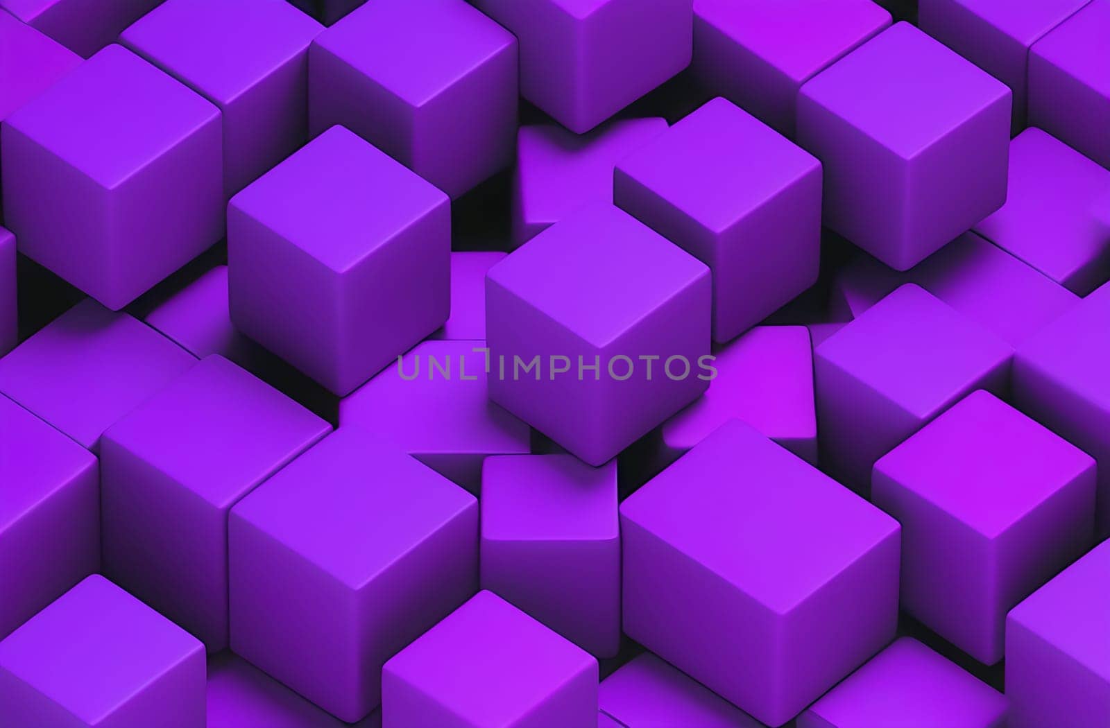 Lilac abstract geometric background with three-dimensional solid shapes of a rectangular cube.